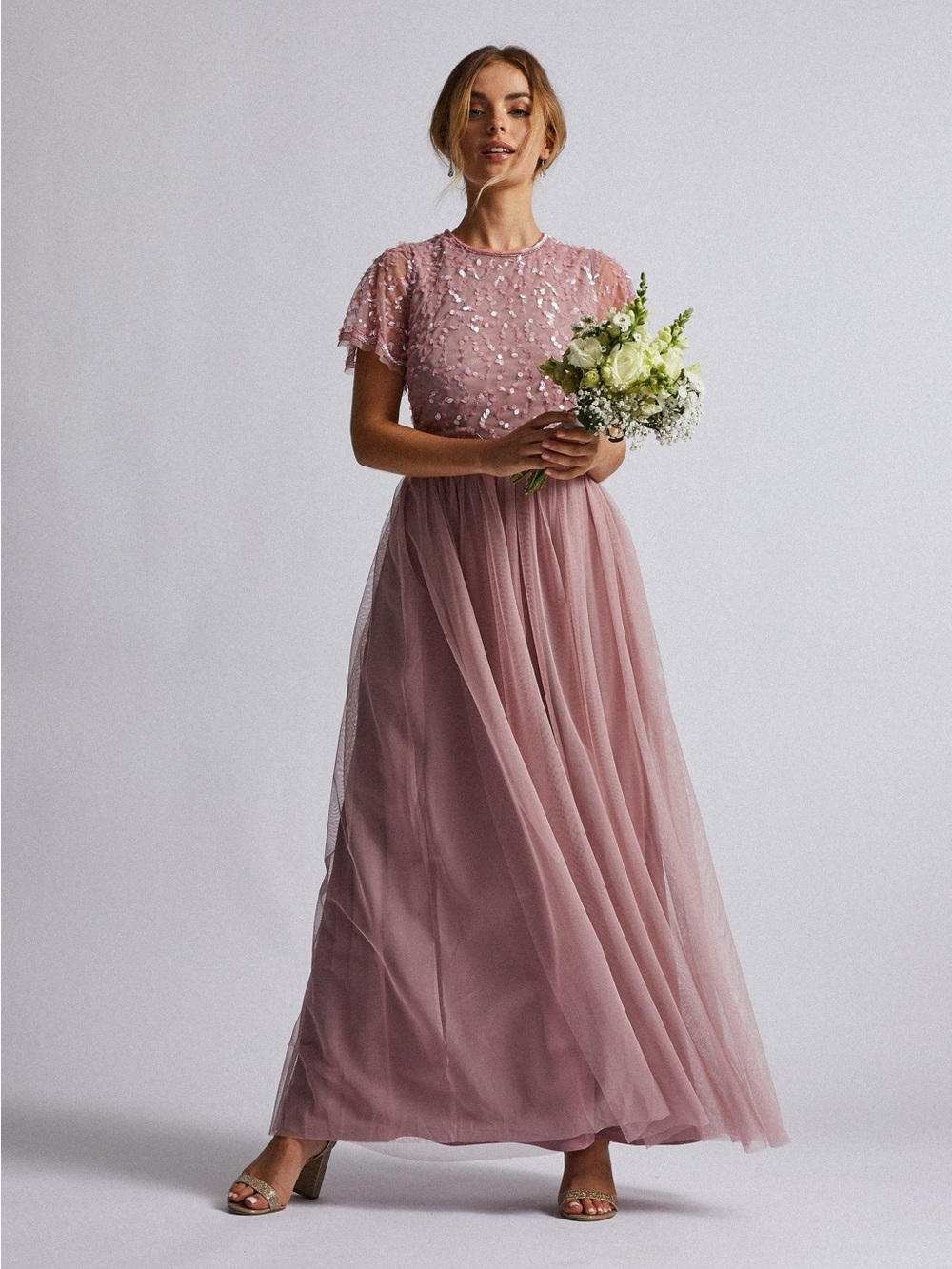 Dorothy Perkins Dusty Pink Sequin Tulle Formal Gown